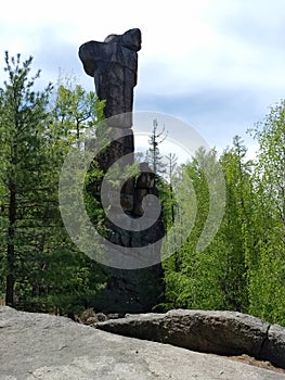 Mount Idol. Stone blockages in the center of the taiga. Impenetrable forest. Creation of Siberian nature, Irkutsk. Siberia