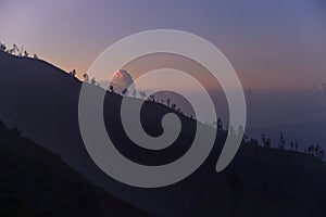 Mount Ijen at sunset time in East Java, Indonesia.