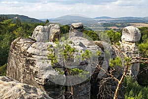 Mount Jested and sandstone rock city czech paradise