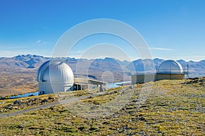 Mount John Observatory near Lake Tekapo Southern Alps mountain valleys New Zealand.