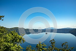 Mount Kamui and the beautiful clear blue Lake Mashu. Observatory, hokkaido