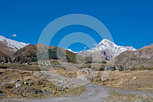 Mount Kazbek and Trinity Monastery, Georgia photo