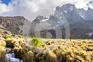 Mount Kenya, 2nd highest mountain of Africa, from Shiptons Camp