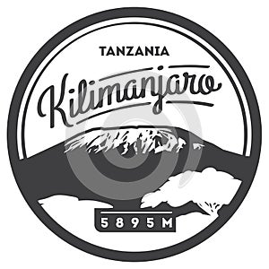 Mount Kilimanjaro in Africa, Tanzania outdoor adventure badge. Higest volcano on Earth illustration.