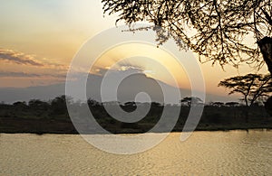 Mount Kilimanjaro silhouette at sunset