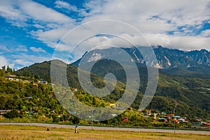 Mount Kinabalu view, villages at the foothill of the mountain. Sabah, Borneo, Malaysia