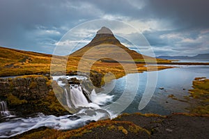 Mount kirkjufell and Kirkjufellsfoss waterfall