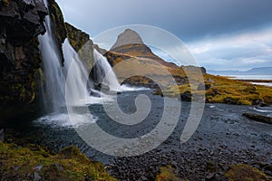 Mount kirkjufell and Kirkjufellsfoss waterfall