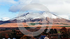 Mount Komagatake of Hakodateyama Hokkaido in winter with dry for