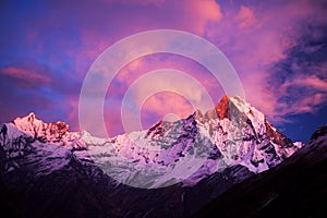 Mount Machapuchare (Fishtail) at sunset, Nepal