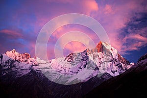 Mount Machapuchare (Fishtail) at sunset, Nepal photo