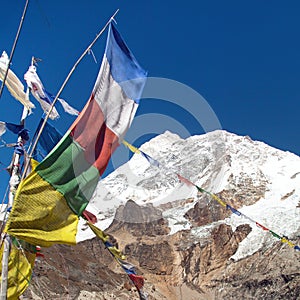 Mount Makalu and buddhist prayer flags