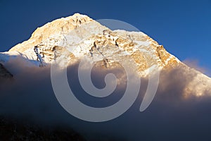 Mount Makalu with clouds, Nepal Himalayas mountains