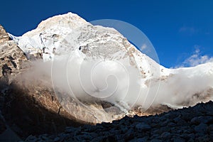 Mount Makalu with clouds, Nepal Himalayas mountains