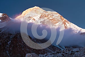 Mount Makalu with clouds, Nepal Himalayas mountains