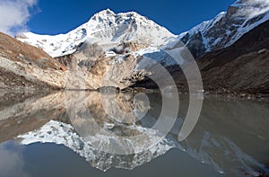 Mount Makalu mirroring in lake, Nepal Himalayas