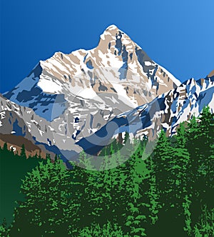 Mount Nanda Devi and woodland vector illustration photo