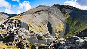 Mount near Laugahraun lava field in Iceland