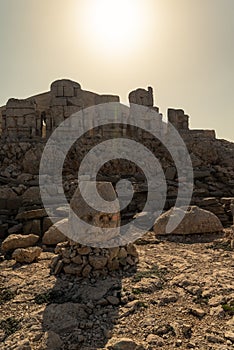 Mount Nemrut or Nemrud, Turkey. Monumental statues, royal tomb