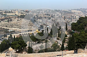 Mount of Olives with Dominus Flevit Roman Catholic church