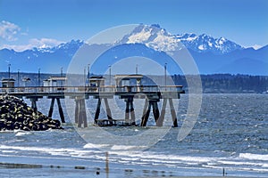 Mount Olympus Pier Olympic Mountains Beach Park Edmonds Washington photo