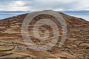 Mount Pachatata on the island of Amantani, lake Titicaca, Peru photo
