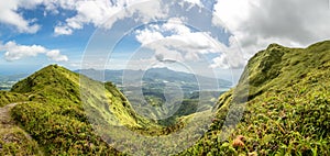 Mount Pelee green volcano hillside panorama, Martinique,  French overseas department