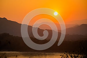 Mount Phou Si temple sunset