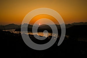 Mount Phou Si temple sunset