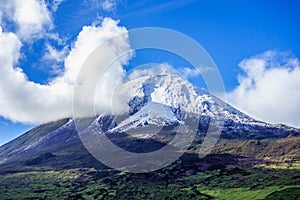 Mount Pico volcano summit with snow