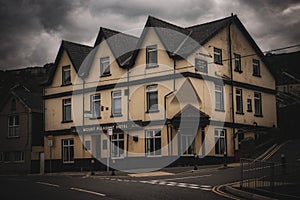 Mount Pleasant Hotel, Mountain Ash against the gray sky