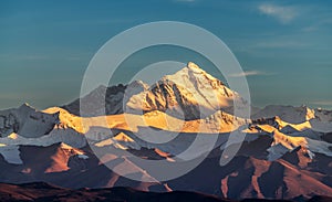 Mount Qomolangma sunrise in Himalaya mountains