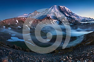 Mount Rainier in the dusk at Mount Rainier National Park, Washington State, USA