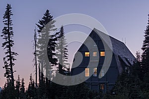 Mount Rainier Guide Service Building at Sunset