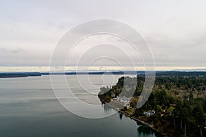 Mount Rainier on the horizon from above the Puget Sound in Olympia, Washington