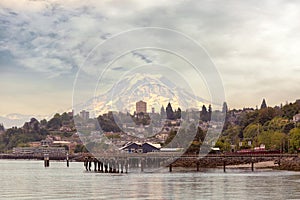 Mount Rainier over City of Tacoma Washington state