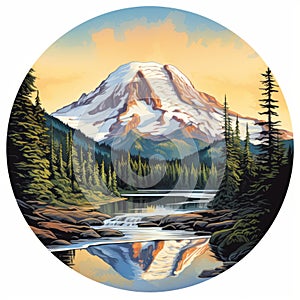 Mount Rainier Painting Diy Ceramic Round - Chrome Reflections Style