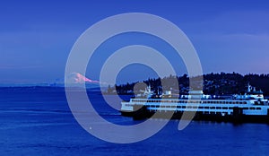 Mount Rainier, Seattle Kingston ferry boat at sunset