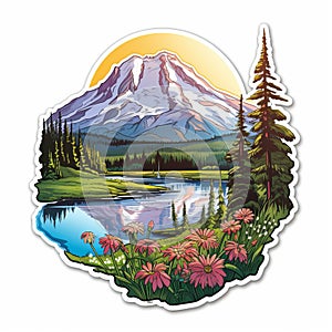 Mount Rainier Sticker: Highly Detailed Realistic Decal Of Mountain And Trees