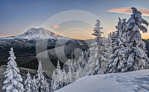 Mount Rainier at Sunrise from Cascade Mountains