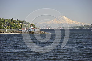 Mount Rainier and West Point Lighthouse, USA