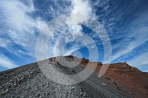 Mount Rinjani sand track with magnificent blue sky