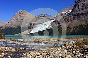 Mount Robson Provincial Park, Glacial Meltwater Creeks and Berg Glacier flowing into Alpine Berg Lake, British Columbia, Canada