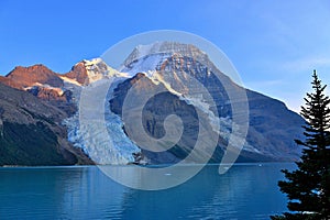 Mount Robson Provincial Park with Glaciers and Icebergs in Berg Lake in Evening Light, Canadian Rocky Mountains, British Columbia