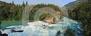 Mount Robson Provincial Park Landscape Panorama of Rearguard Falls in Early Morning Light, British Columbia, Canada