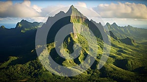 Mount Rotui on Moorea island French Polynesia. Generative AI