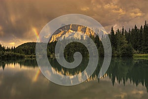 Mount Rundle Sunset Rainbow