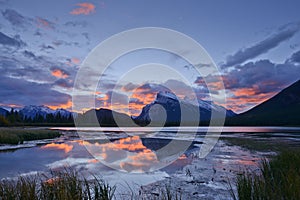 Mount Rundle and Vermilion Lake Reflections at Aut