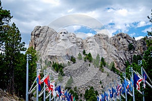 Mount Rushmore National Memorial with a blue sky