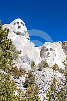 Mount Rushmore National Monument in South Dakota. Vertical image on a clear day